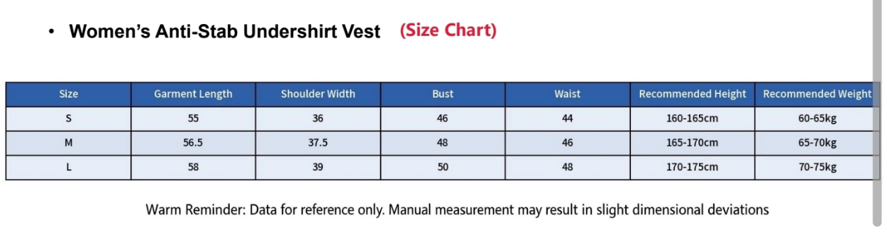 Women’s EN388 Level 4 Stab-Resistant Inner Protective Vest