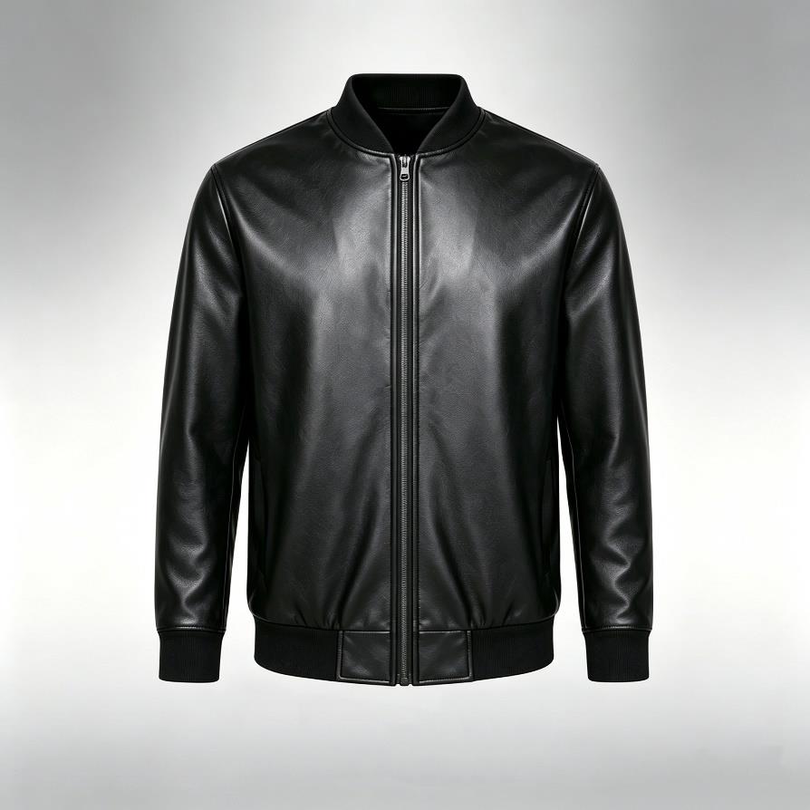 Black PU Leather-Look UHMWPE Stab-Resistant Bomber Jacket