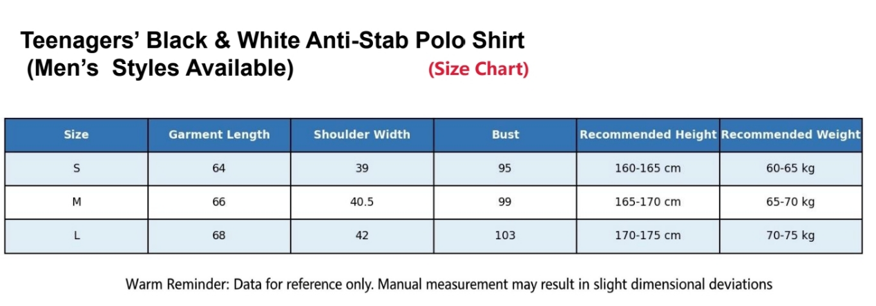 Youth Black / White UHMWPE Stab-Resistant Polo Shirt